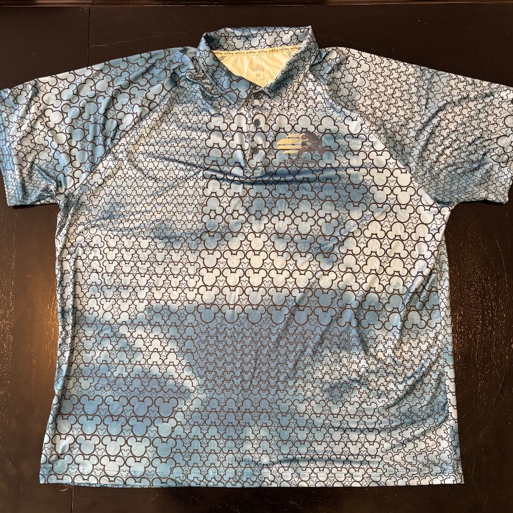 NEW Run Disney Polo Shirt Adult XXL Blue Mickey Mouse RunDisney All Over Print